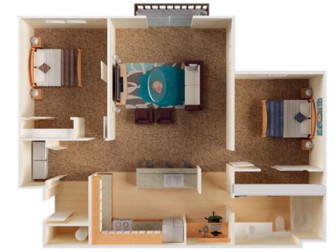 Whimsical Pig Apartments Spokane Valley, Washington 2 Bedroom 1 Bath 3D Floor Plan